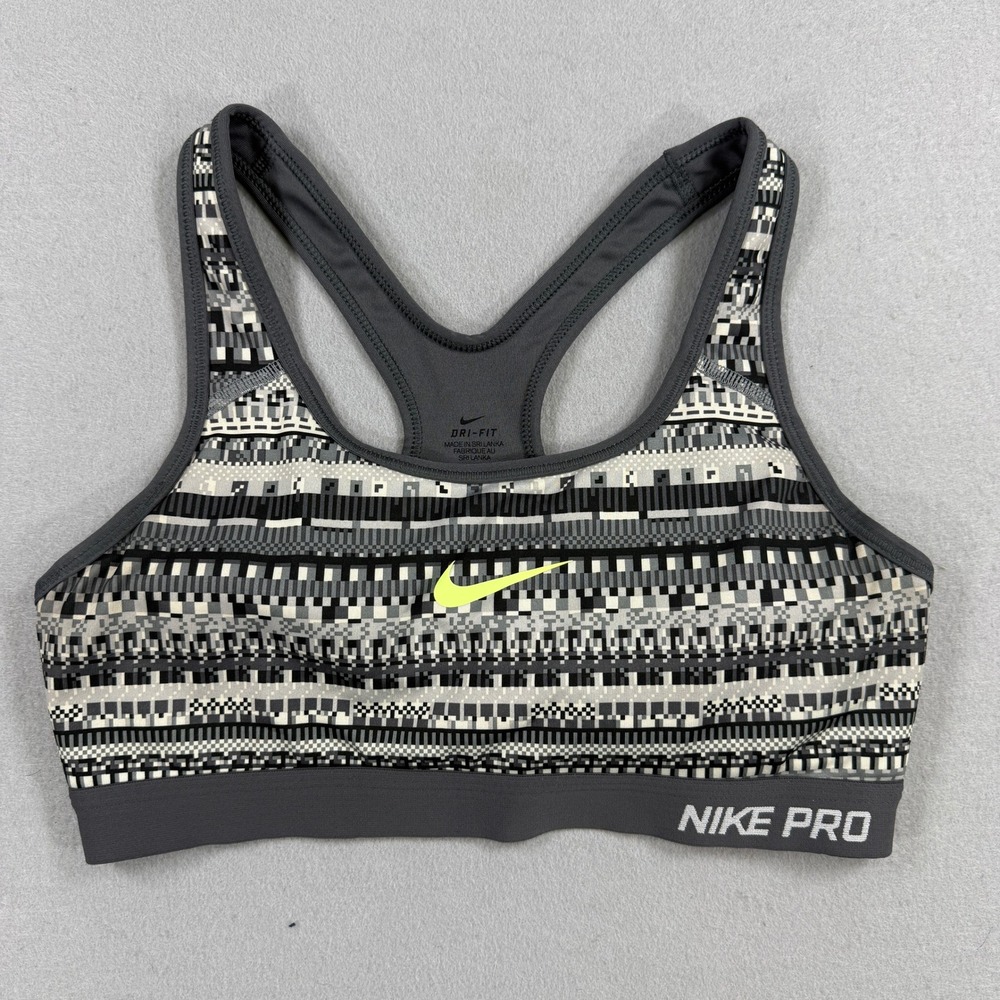 Nike Sports Bra Women Medium Gray Geometric Aztec Dri-FIT Racerback Athletic Gym